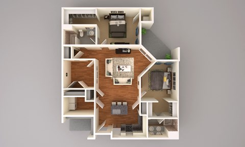 Floor plan for 2 beds, 2 baths, 1360 sqft